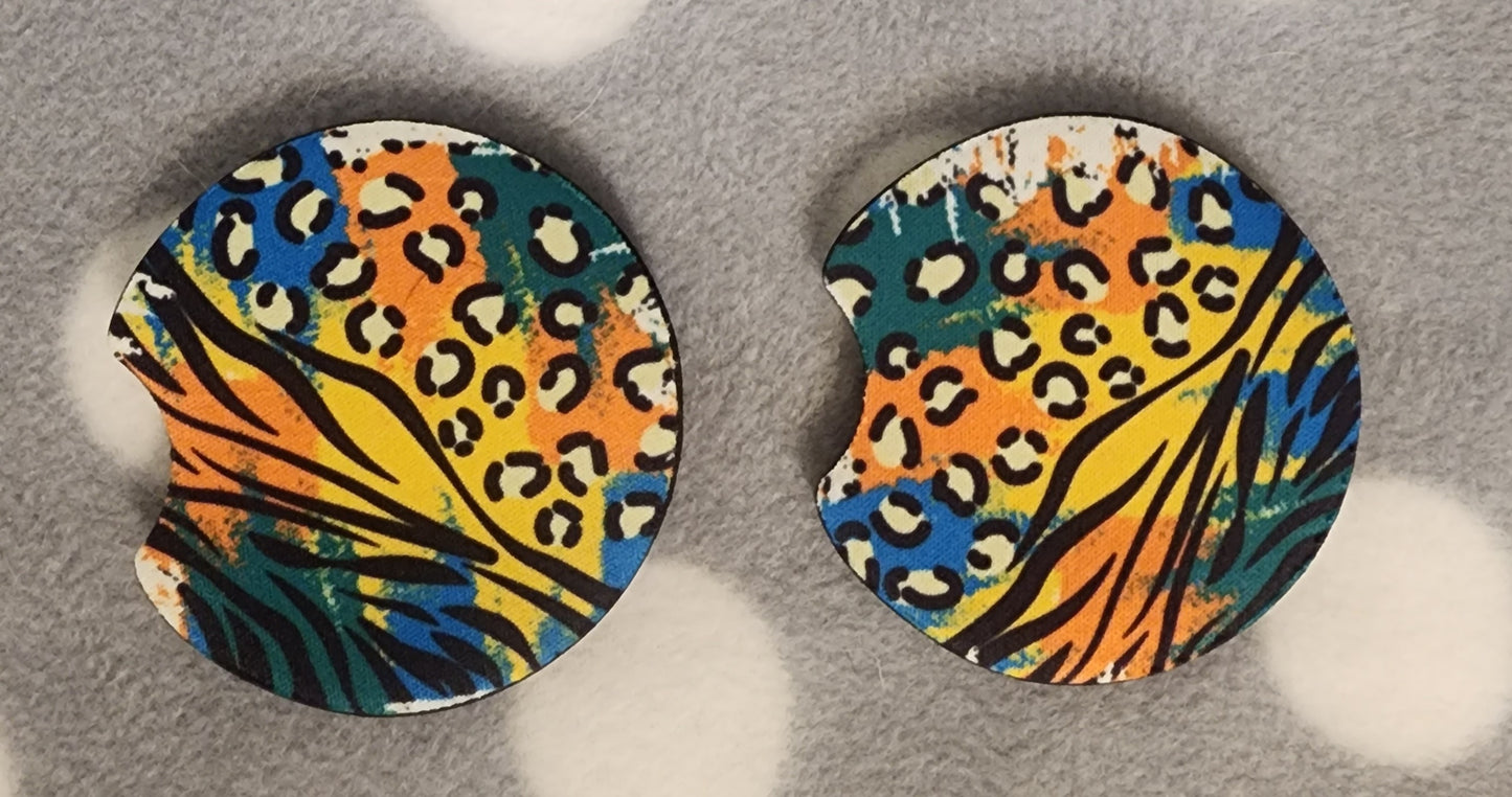 Set of 2 Multi Animal Print Car Coasters